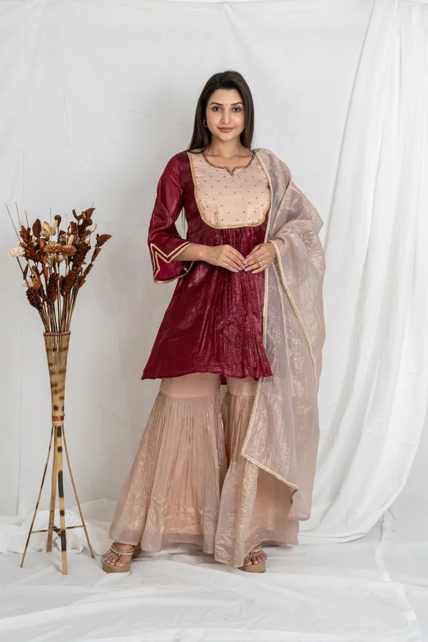 Wine_&_Cream_Gold_Crush_Fabric_With_Embroidered_Yoke_Sharara_Set_For_Women