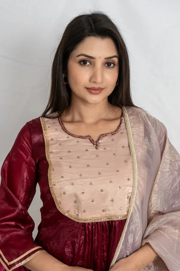 Wine_&_Cream_Gold_Crush_Fabric_With_Embroidered_Yoke_Sharara_Set_For_Women