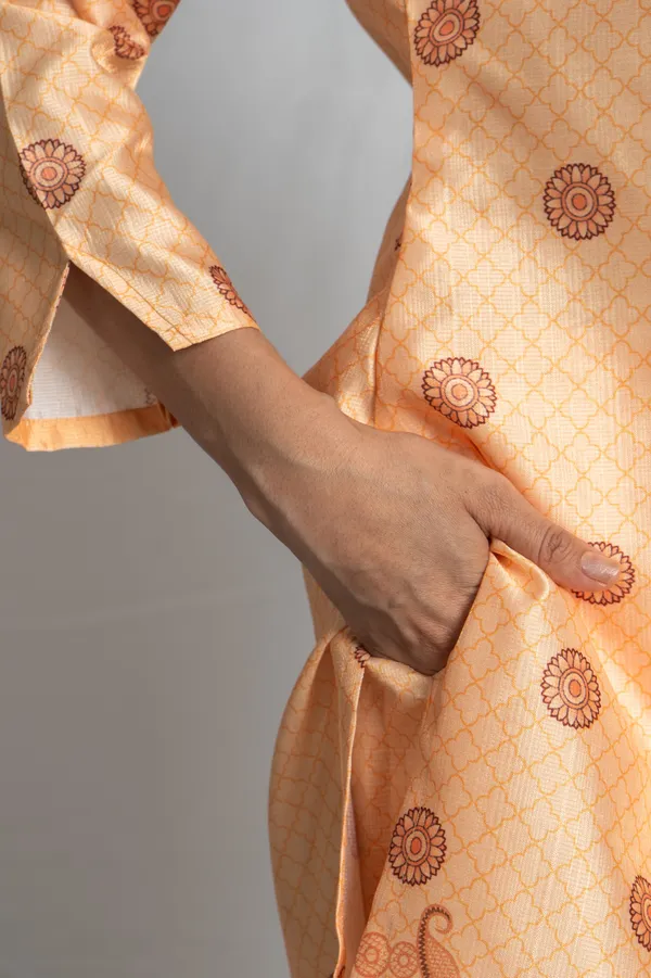 Orange_Premium_Straight_Kurta_Bottom_Set_For_Women