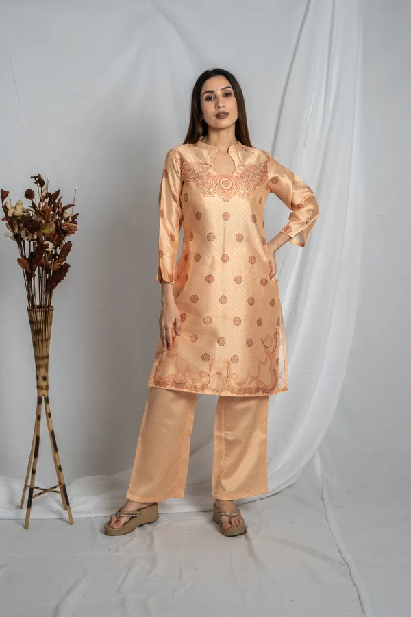 Orange_Premium_Straight_Kurta_Bottom_Set_For_Women