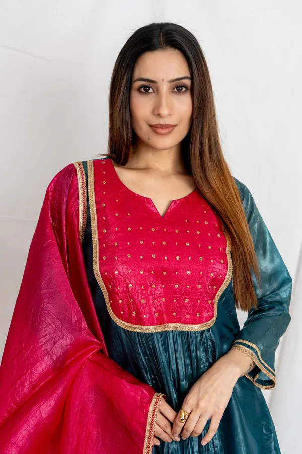 Blue_&_Pink_Gold_Crush_Top_Bottom_Dupatta_Set_For_Women