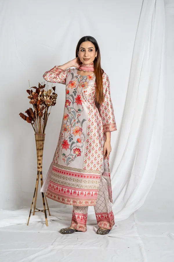 Off-White_Round_Neck_Premium_Fabric_Floral_Kurta_Set_For_Women