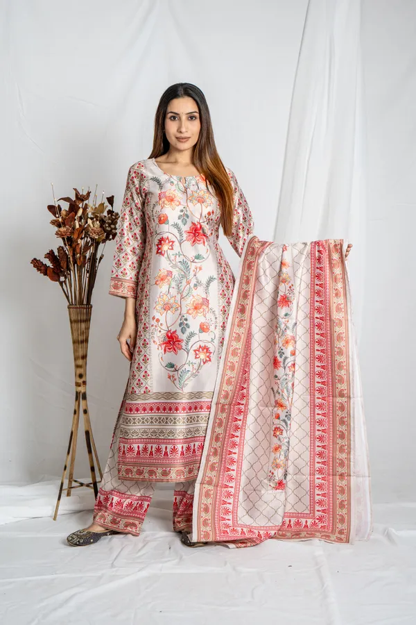 Off-White_Round_Neck_Premium_Fabric_Floral_Kurta_Set_For_Women