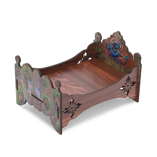 Brown_Wooden_Laddu_Gopal_Palna_Bed_With_Krishna_Bansuri_Design_&_Peacock_Feather_Print_–_Decorative_Jhula_For_Janmashtami_&_Mandir_Decor