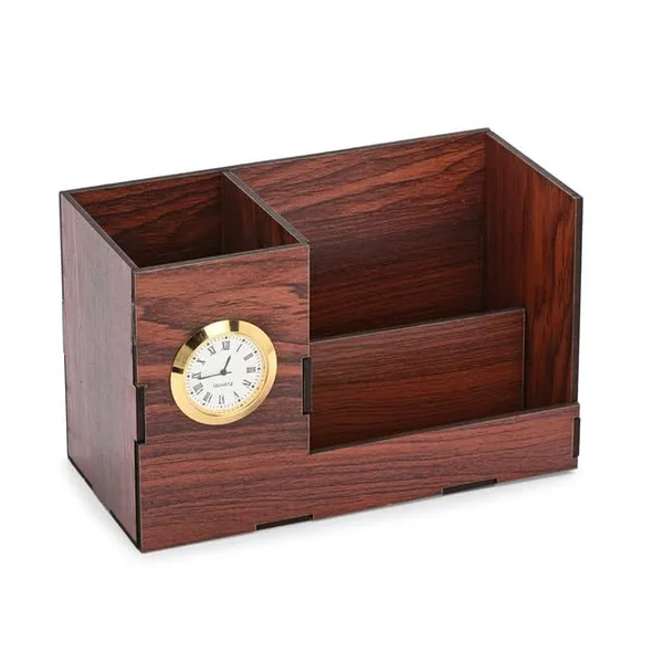 Brown_Wooden_Desk_Organizer_Pen_Stand_With_Quartz_Clock_3_Compartment_Stationery_Holder_For_Office_Study_Table_&_Gifting
