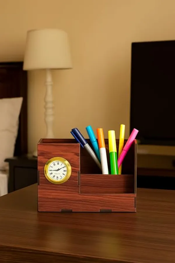 Brown_Wooden_Desk_Organizer_Pen_Stand_With_Quartz_Clock_3_Compartment_Stationery_Holder_For_Office_Study_Table_&_Gifting