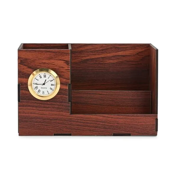 Brown_Wooden_Desk_Organizer_Pen_Stand_With_Quartz_Clock_3_Compartment_Stationery_Holder_For_Office_Study_Table_&_Gifting