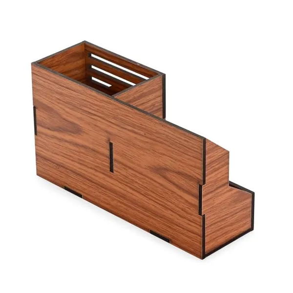 Brown_Wooden_Pen_Stand_Desk_Organizer_With_Analog_Clock_3_Compartment_Office_&_Study_Table_Stationery_Holder