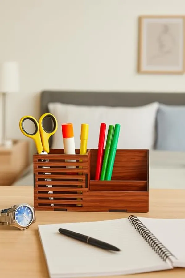 Brown_Wooden_Multi_Compartment_Pen_Stand_Desk_Organizer_Laser_Cut_Stationery_Holder_For_Office_School_&_Study_Table_Use