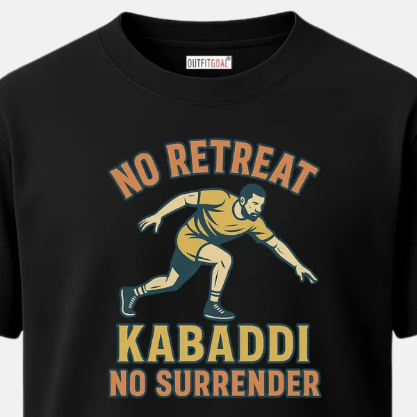 _Regular_Unisex_Black_Graphics_T-Shirt,_Determined_kabaddi_player_in_action_with_bold_vintage_type_art_no_retreat_no_surrender_kabaddi_|_SPORTS_MODE