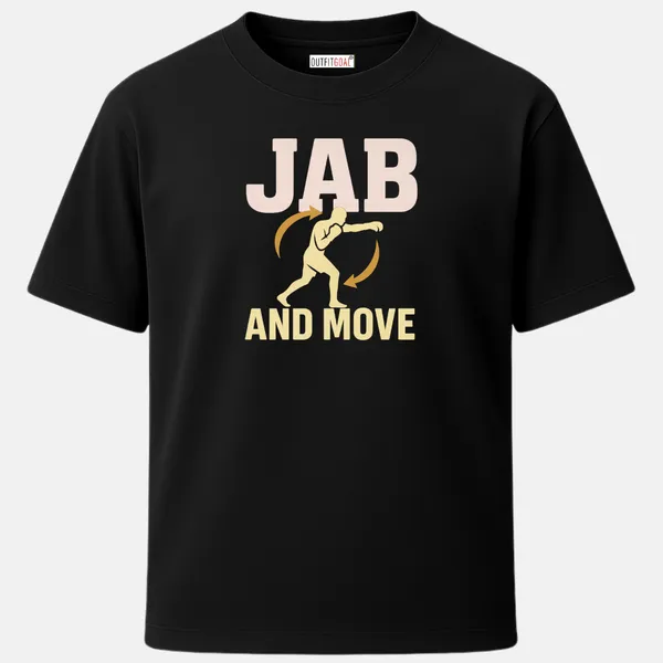 _Regular_Unisex_Black_Graphics_T-Shirt,_Minimal_fighter_silhouette_punching_with_directional_arrows_text_jab_and_move_|_SPORTS_MODE