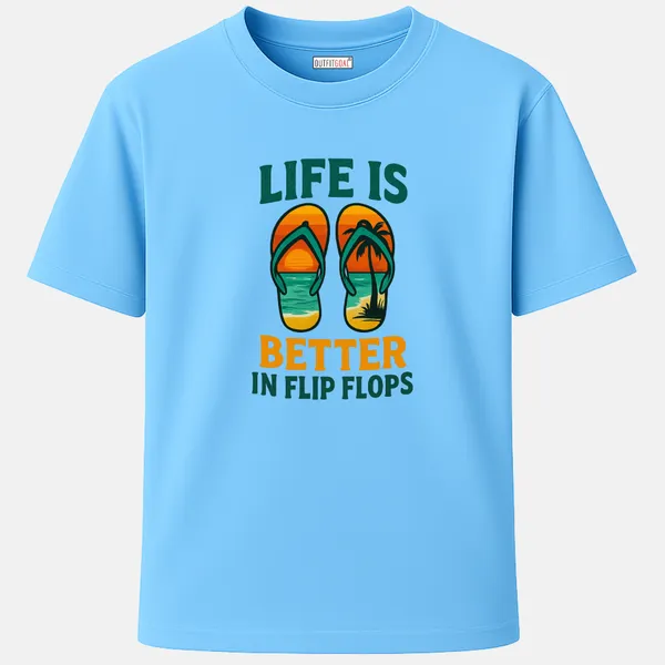 _Regular_Unisex_Sky_Graphics_T-Shirt,_Flip_flops_with_sunset_beach_scene_inside_text_life_is_better_in_flip_flops_|_TRAVEL_MODE
