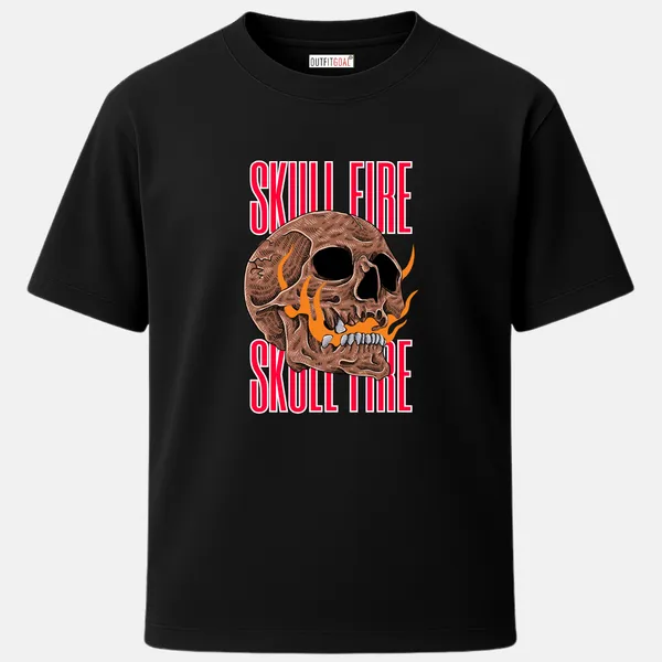 Outfitgoal_Regular_Unisex_Black_Graphics_T-Shirt,_Detailed_skull_illustration_with_orange_flames_and_tall_SKULL_FIRE_lettering_|_GRAPHICS_MODE