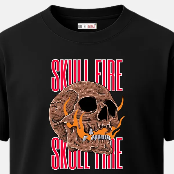 Outfitgoal_Regular_Unisex_Black_Graphics_T-Shirt,_Detailed_skull_illustration_with_orange_flames_and_tall_SKULL_FIRE_lettering_|_GRAPHICS_MODE