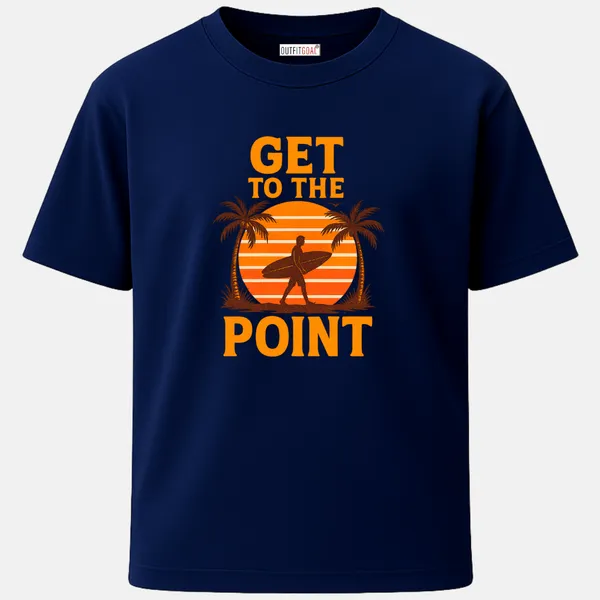 _Regular_Unisex_Navy_Graphics_T-Shirt,_Surfer_with_board_palms_sunset_stripes_type_art_get_to_the_point_|_TRAVEL_MODE