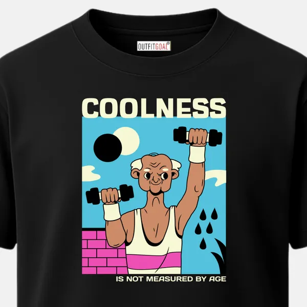_Regular_Unisex_Black_Graphics_T-Shirt,_Elderly_man_lifting_dumbbells_text_coolness_is_not_measured_by_age_|_SPORTS_MODE