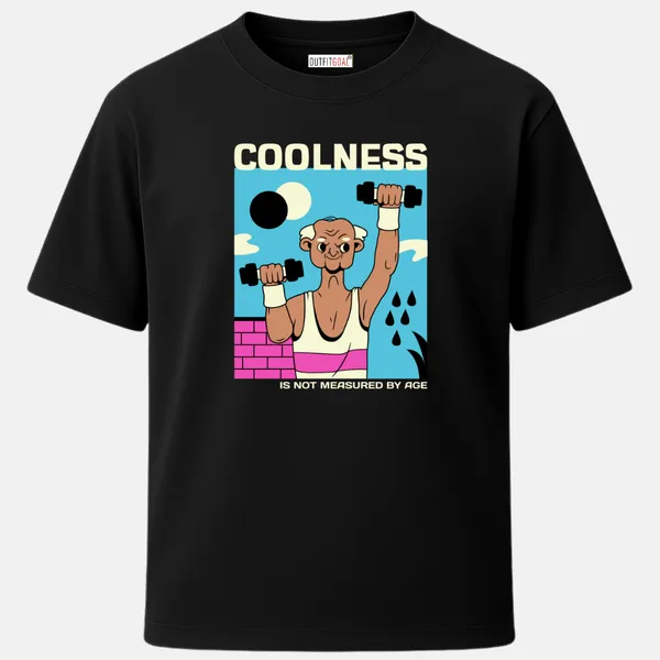 _Regular_Unisex_Black_Graphics_T-Shirt,_Elderly_man_lifting_dumbbells_text_coolness_is_not_measured_by_age_|_SPORTS_MODE