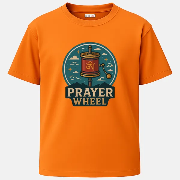 _Regular_Unisex_Bhagwa_Graphics_T-Shirt,_Prayer_wheel_art_with_clouds_stars_and_prayer_wheel_type_art_|_TRAVEL_MODE