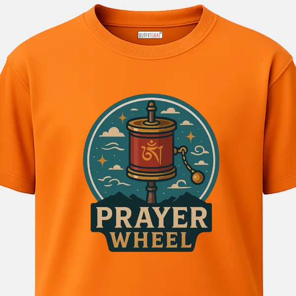 _Regular_Unisex_Bhagwa_Graphics_T-Shirt,_Prayer_wheel_art_with_clouds_stars_and_prayer_wheel_type_art_|_TRAVEL_MODE