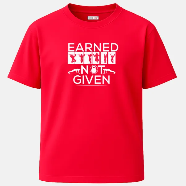 _Regular_Unisex_Red_Graphics_T-Shirt,_Text_earned_not_given_with_kettlebell_planks_icons_|_SPORTS_MODE