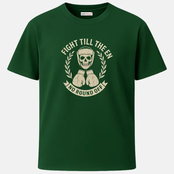 _Regular_Unisex_Bottle_Green_Graphics_T-Shirt,_Skull_with_gloves_laurel_wreath_text_fight_till_the_end_no_round_off_|_SPORTS_MODE