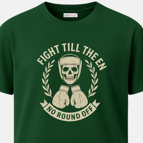 _Regular_Unisex_Bottle_Green_Graphics_T-Shirt,_Skull_with_gloves_laurel_wreath_text_fight_till_the_end_no_round_off_|_SPORTS_MODE