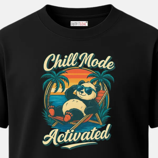 _Regular_Unisex_Black_Graphics_T-Shirt,_Panda_lounging_on_chair_sunglasses_sunset_palms_text_chill_mode_activated_|_TRAVEL_MODE