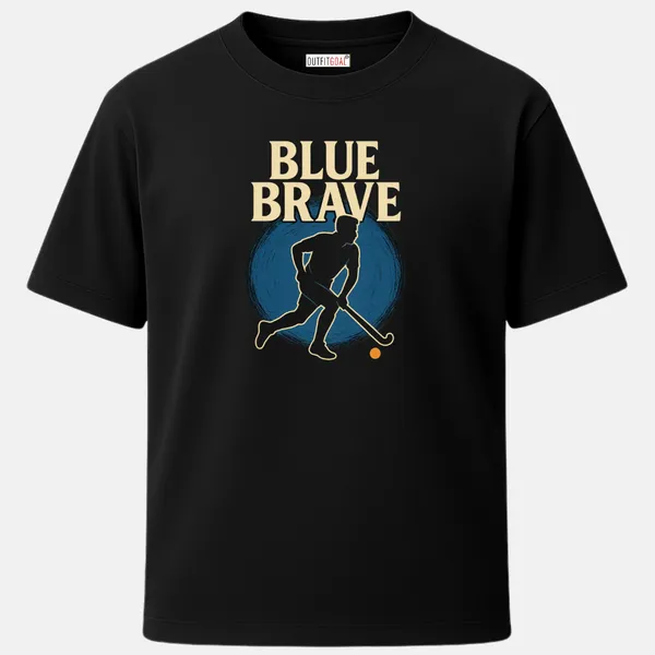 _Regular_Unisex_Black_Graphics_T-Shirt,_Male_hockey_player_silhouette_blue_brave_|_SPORTS_MODE