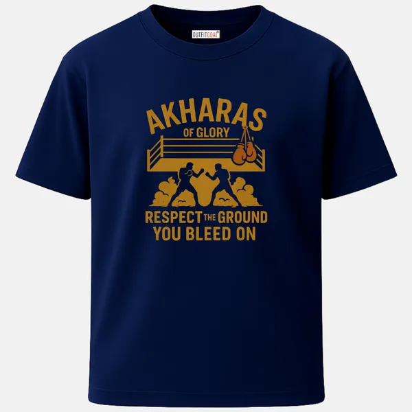 _Regular_Unisex_Navy_Graphics_T-Shirt,_Two_fighters_in_the_ring_with_text_respect_the_ground_you_bleed_on_|_SPORTS_MODE