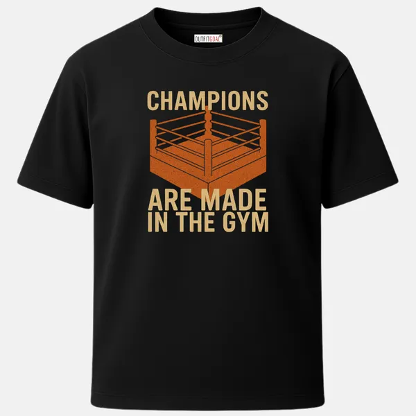 _Regular_Unisex_Black_Graphics_T-Shirt,_Boxing_ring_art_with_text_champions_are_made_in_the_gym_|_SPORTS_MODE