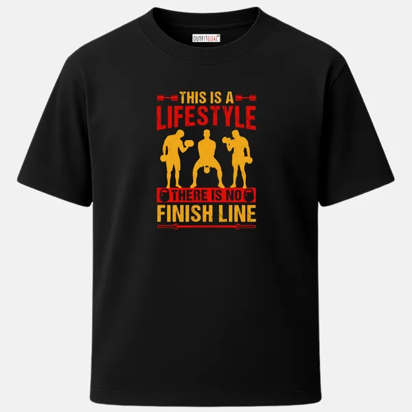 _Regular_Unisex_Black_Graphics_T-Shirt,_Trio_of_athletes_lifting_quote_this_is_a_lifestyle_there_is_no_finish_line_|_SPORTS_MODE