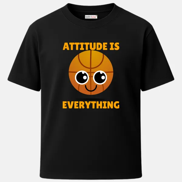 _Regular_Unisex_Black_Graphics_T-Shirt,_Cute_basketball_face_with_text_attitude_is_everything_|_SPORTS_MODE