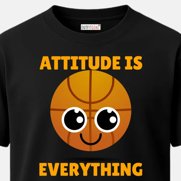 _Regular_Unisex_Black_Graphics_T-Shirt,_Cute_basketball_face_with_text_attitude_is_everything_|_SPORTS_MODE