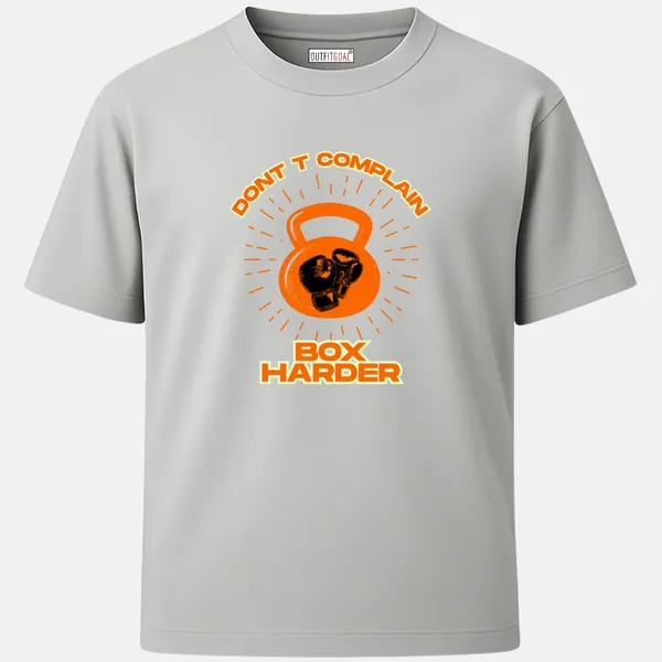 _Regular_Unisex_Grey_Graphics_T-Shirt,_Orange_kettlebell_with_gloves_and_text_box_harder_|_SPORTS_MODE