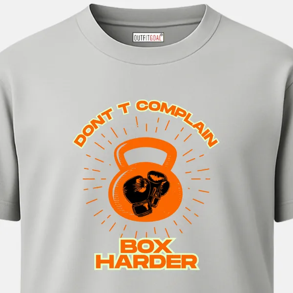 _Regular_Unisex_Grey_Graphics_T-Shirt,_Orange_kettlebell_with_gloves_and_text_box_harder_|_SPORTS_MODE
