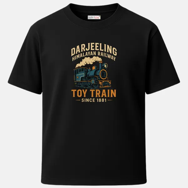 _Regular_Unisex_Black_Graphics_T-Shirt,_Classic_blue_steam_engine_with_darjeeling_himalayan_railway_and_toy_train_since_1881_|_TRAVEL_MODE
