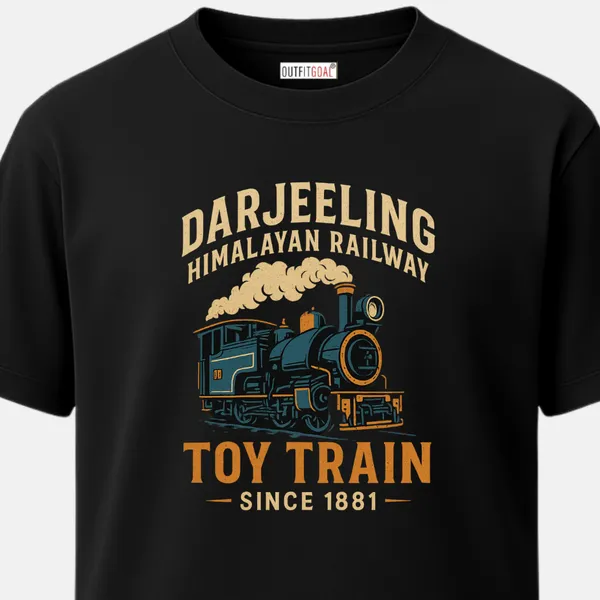 _Regular_Unisex_Black_Graphics_T-Shirt,_Classic_blue_steam_engine_with_darjeeling_himalayan_railway_and_toy_train_since_1881_|_TRAVEL_MODE