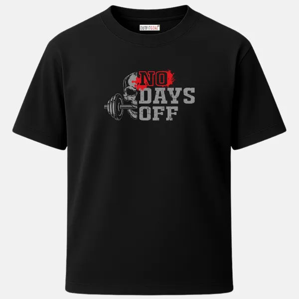 _Regular_Unisex_Black_Graphics_T-Shirt,_Skull_biting_dumbbell_text_no_days_off_|_SPORTS_MODE