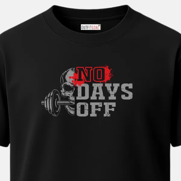 _Regular_Unisex_Black_Graphics_T-Shirt,_Skull_biting_dumbbell_text_no_days_off_|_SPORTS_MODE