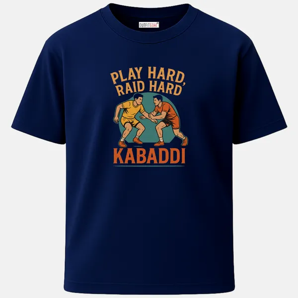 _Regular_Unisex_Navy_Graphics_T-Shirt,_Two_kabaddi_players_in_yellow_and_red_grappling_type_art_play_hard_raid_hard_kabaddi_|_SPORTS_MODE
