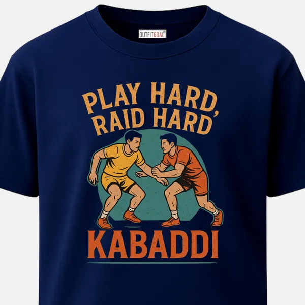 _Regular_Unisex_Navy_Graphics_T-Shirt,_Two_kabaddi_players_in_yellow_and_red_grappling_type_art_play_hard_raid_hard_kabaddi_|_SPORTS_MODE