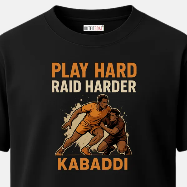 _Regular_Unisex_Black_Graphics_T-Shirt,_Bold_design_with_two_players_mid_clash_text_play_hard_raid_harder_kabaddi_|_SPORTS_MODE