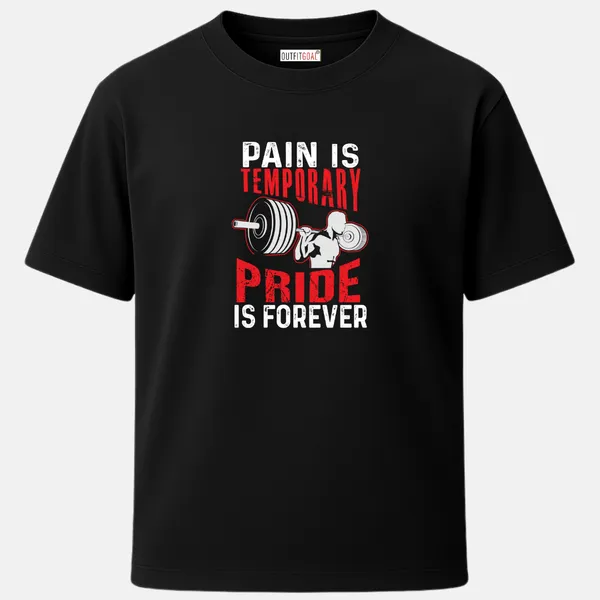 _Regular_Unisex_Black_Graphics_T-Shirt,_Athlete_lifting_heavy_weights_text_pain_is_temporary_pride_is_forever_|_SPORTS_MODE