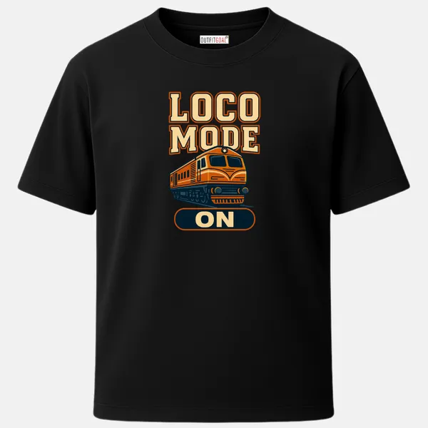_Regular_Unisex_Black_Graphics_T-Shirt,_Diesel_train_with_bold_text_loco_mode_on_vintage_orange_beige_palette_|_TRAVEL_MODE