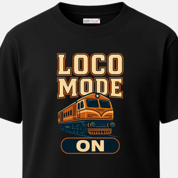 _Regular_Unisex_Black_Graphics_T-Shirt,_Diesel_train_with_bold_text_loco_mode_on_vintage_orange_beige_palette_|_TRAVEL_MODE