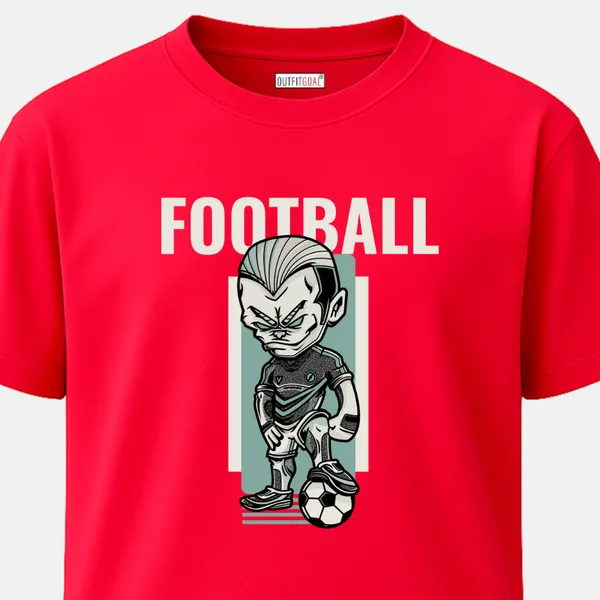 _Regular_Unisex_Red_Graphics_T-Shirt,_Cartoon_styled_football_player_caricature_retro_comic_art_|_SPORTS_MODE