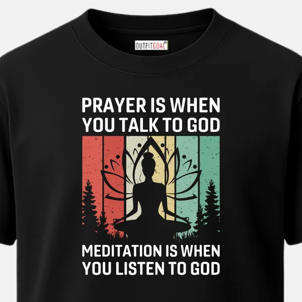 _Regular_Unisex_Black_Graphics_T-Shirt,_Silhouette_meditating_with_lotus_background_text_prayer_is_when_you_talk_to_god_meditation_is_when_you_listen_to_god_|_SPORTS_MODE
