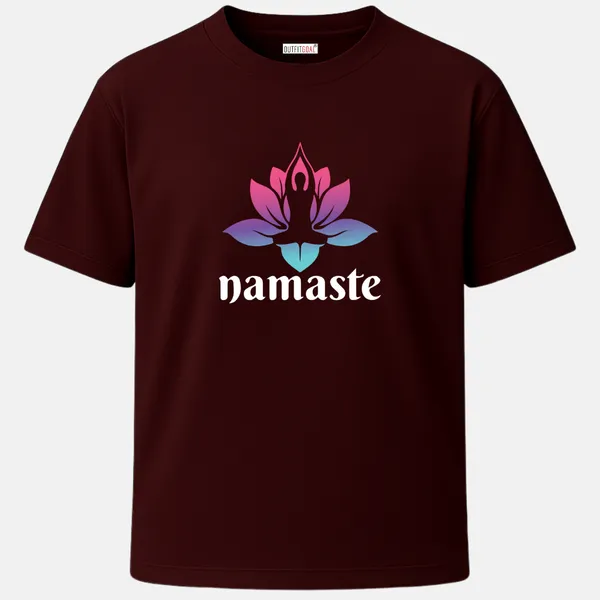 _Regular_Unisex_Maroon_Graphics_T-Shirt,_Silhouette_meditating_within_a_pink_purple_lotus_bloom_elegant_gradient_tones_text_namaste_|_SPORTS_MODE