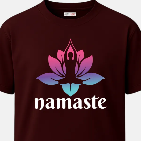 _Regular_Unisex_Maroon_Graphics_T-Shirt,_Silhouette_meditating_within_a_pink_purple_lotus_bloom_elegant_gradient_tones_text_namaste_|_SPORTS_MODE