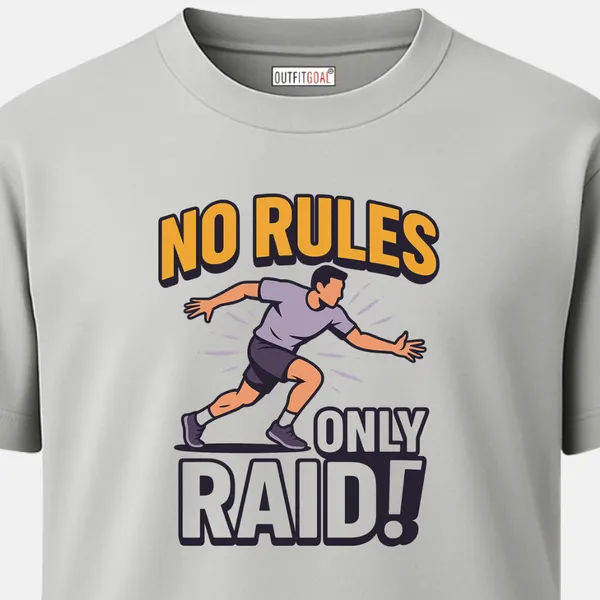 _Regular_Unisex_Grey_Graphics_T-Shirt,_Modern_bold_art_of_a_raider_lunging_type_art_no_rules_only_raid_|_SPORTS_MODE